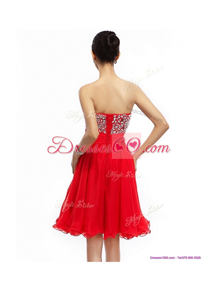 Perfect Red Short   Bridesmaid Dress with Beading