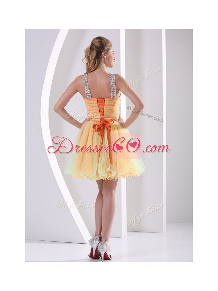 Beautiful Straps Mini Length Beading Dama Dresses