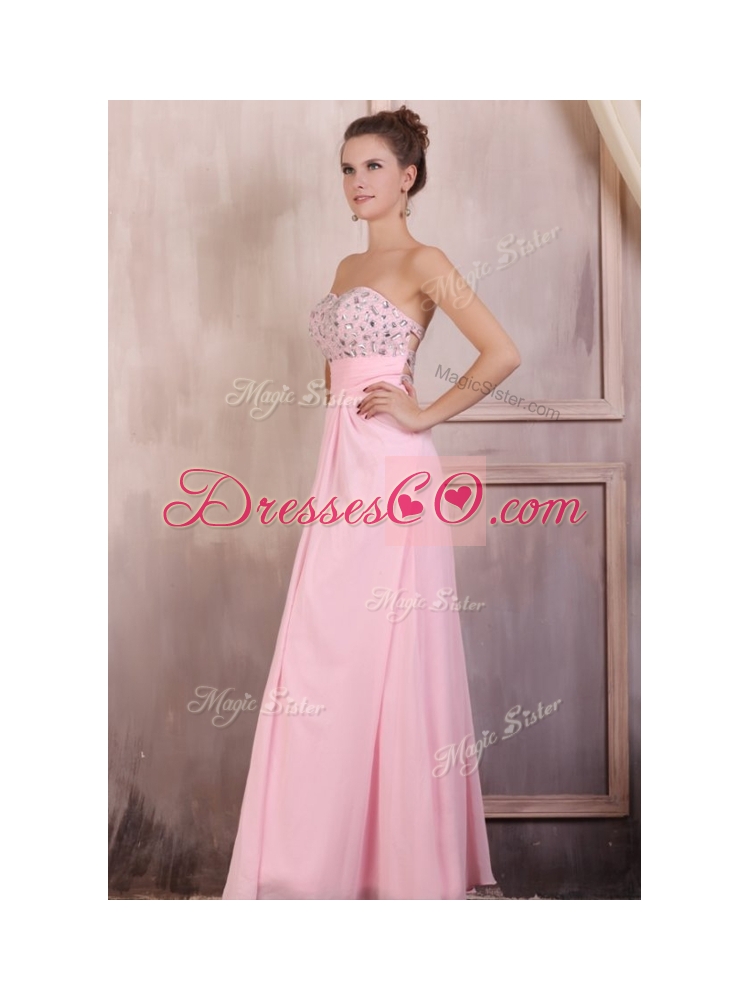 Gorgeous Empire Beading Baby Pink Dama Dress