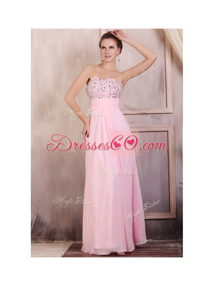 Gorgeous Empire Beading Baby Pink Dama Dress