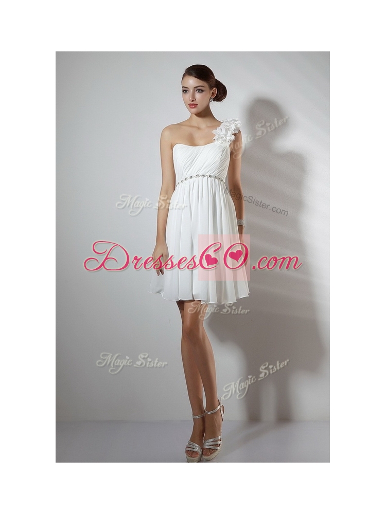 Simple Empire One Shoulder Short Dama Dress in White