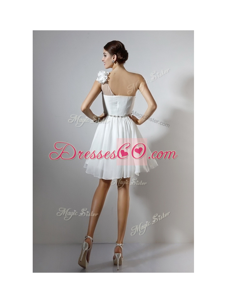 Simple Empire One Shoulder Short Dama Dress in White