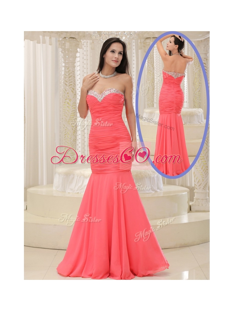 New Style Mermaid Coral Red Dama  Dress