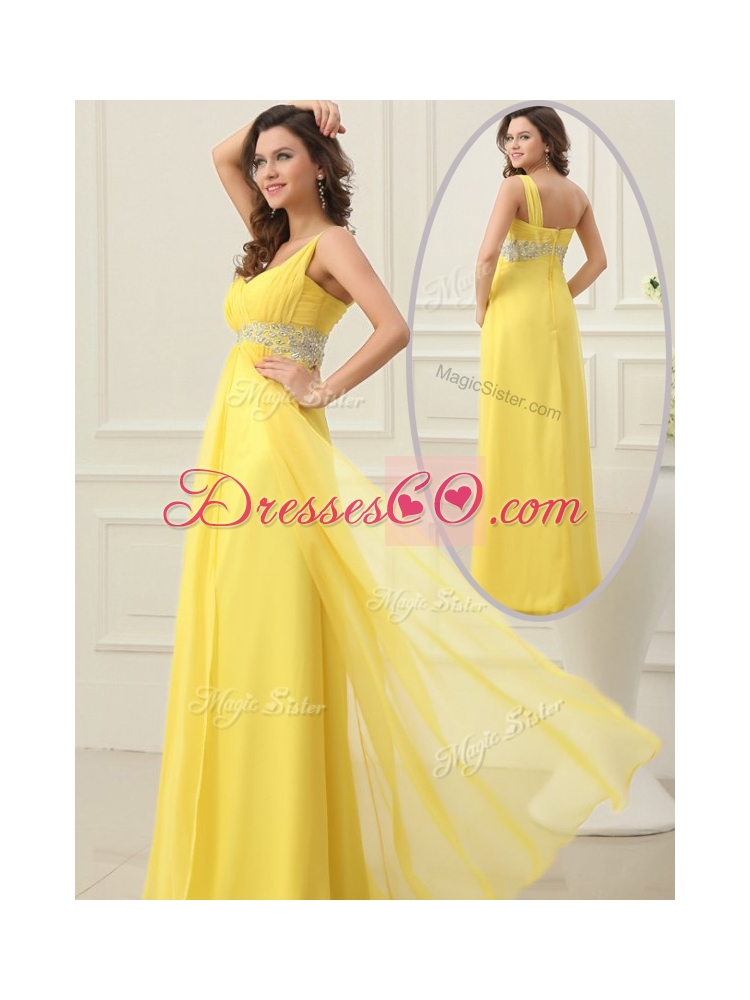 Cheap Empire One Shoulder Beading  HomecomingDress in Yellow