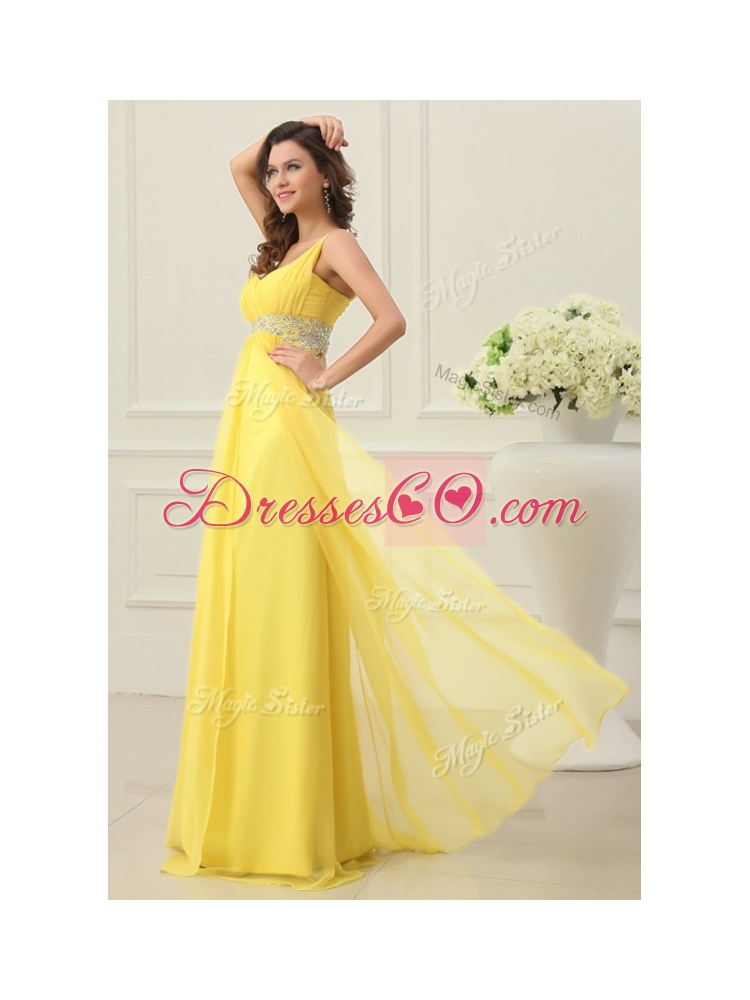 Cheap Empire One Shoulder Beading  HomecomingDress in Yellow