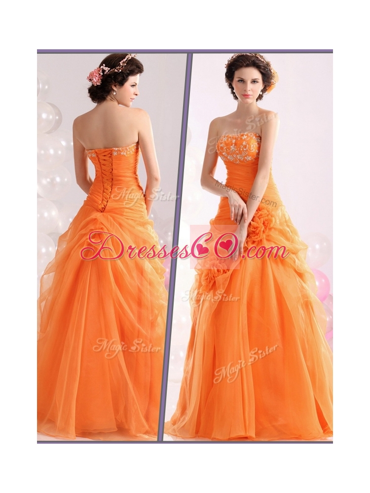 Hot Sale Strapless Beading Homecoming Dress with Hand Made Flowers