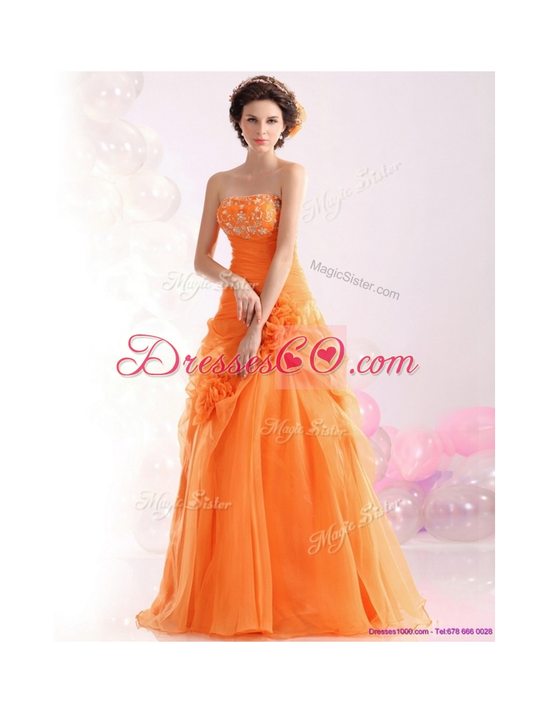 Hot Sale Strapless Beading Homecoming Dress with Hand Made Flowers