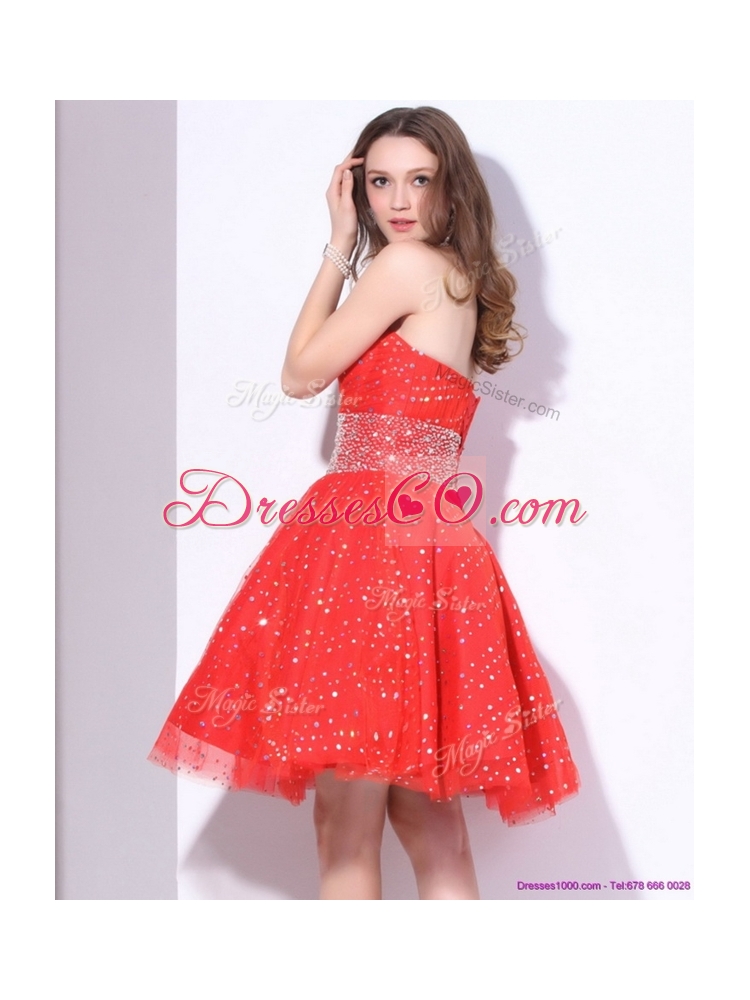 Luxurious Beading  Dama Dress in Red for Fall