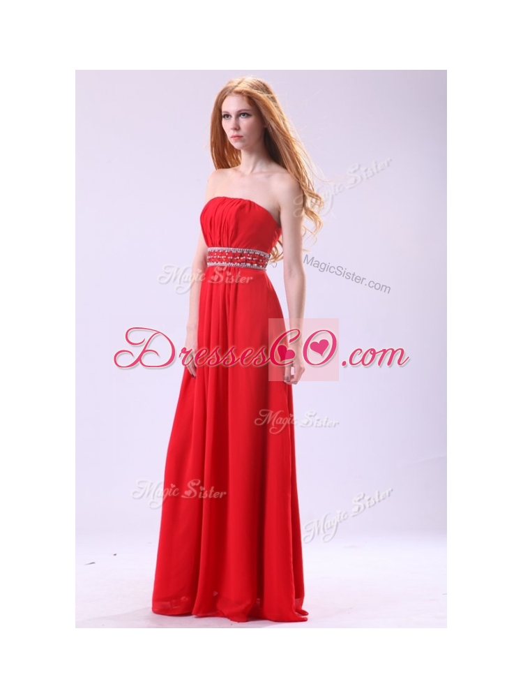 Simple Empire Strapless Red  HomecomingDress with Beading