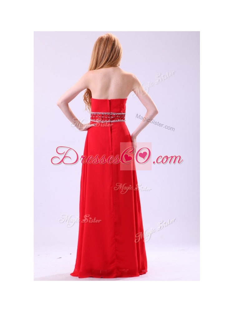 Simple Empire Strapless Red  HomecomingDress with Beading