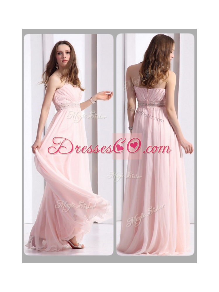 Simple Strapless Beading Long  HomecomingDress in Baby Pink