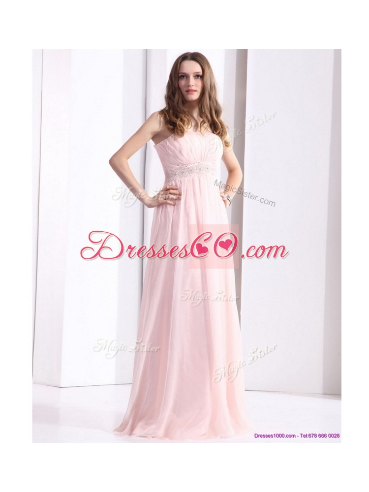 Simple Strapless Beading Long  HomecomingDress in Baby Pink