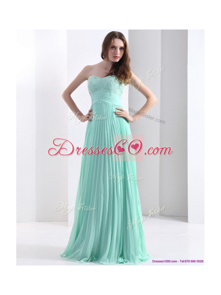 Empire Beading and Sequins Apple Green Evening Dress with Brush Train