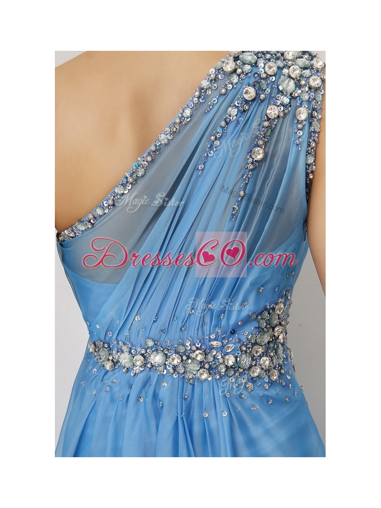 Cheap Empire One Shoulder Evening Dress with Beading and Ruching