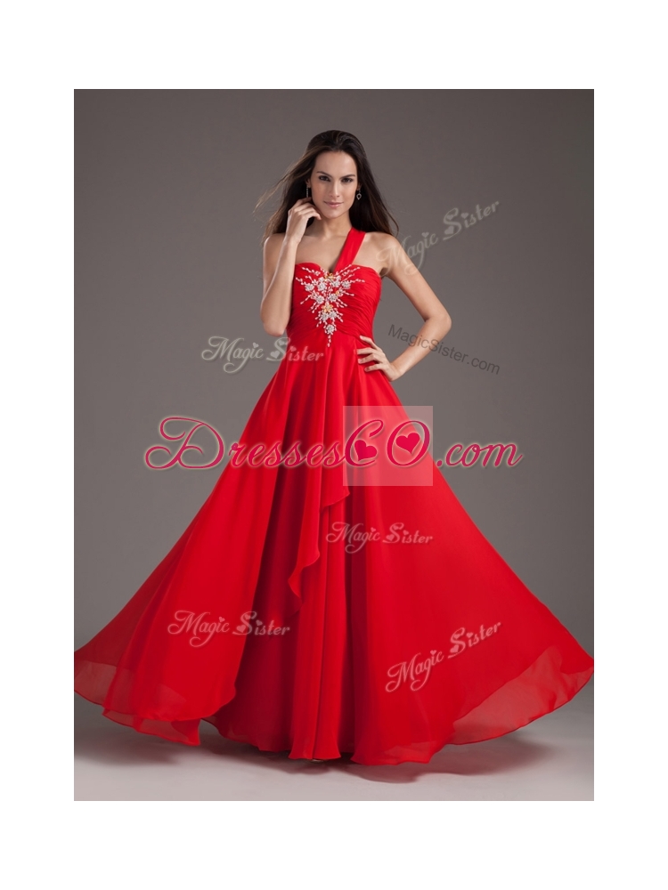 Cheap Empire One Shoulder Red  EveningDress with Beading
