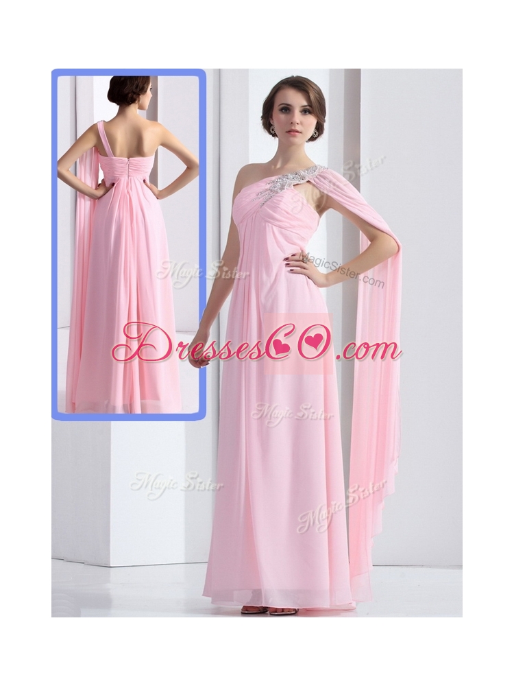 Elegant One Shoulder Baby Pink  HomecomingDress with Ruching and Beading