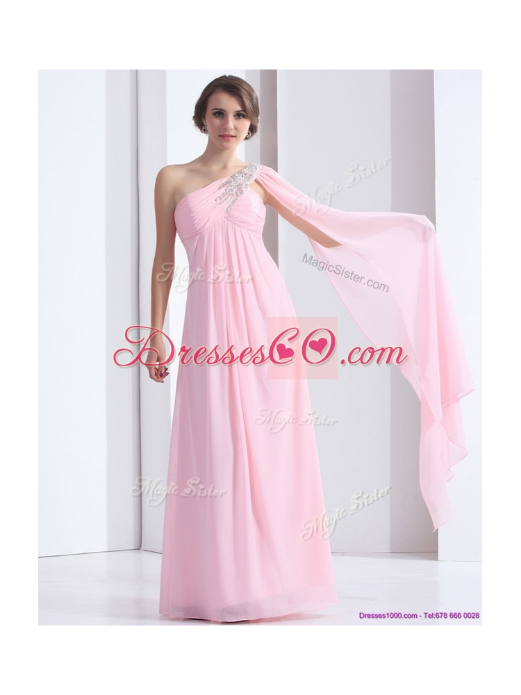 Elegant One Shoulder Baby Pink  HomecomingDress with Ruching and Beading