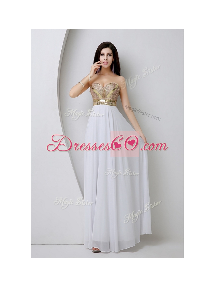 Fashionable White Evening Dress with Beading and Sequins