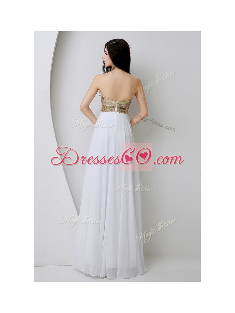 Fashionable White Evening Dress with Beading and Sequins