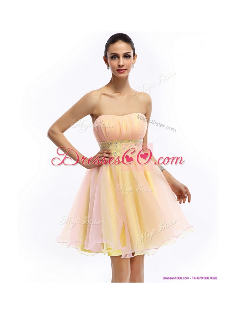 Lovely Short Strapless Lace Up Homecoming Dress with Beading and Ruching