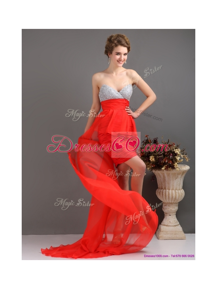 Most Popular Column High Low  Evening Dress with Beading