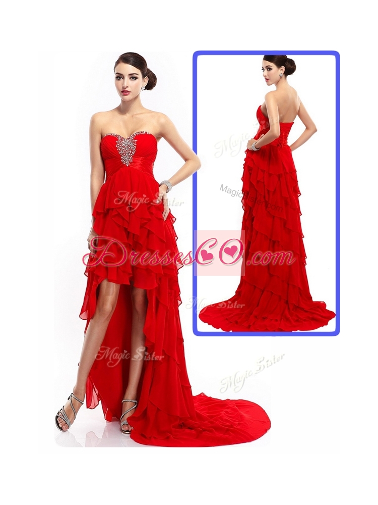 New Style High Low Ruffled Layers Evening  Dress with Beading