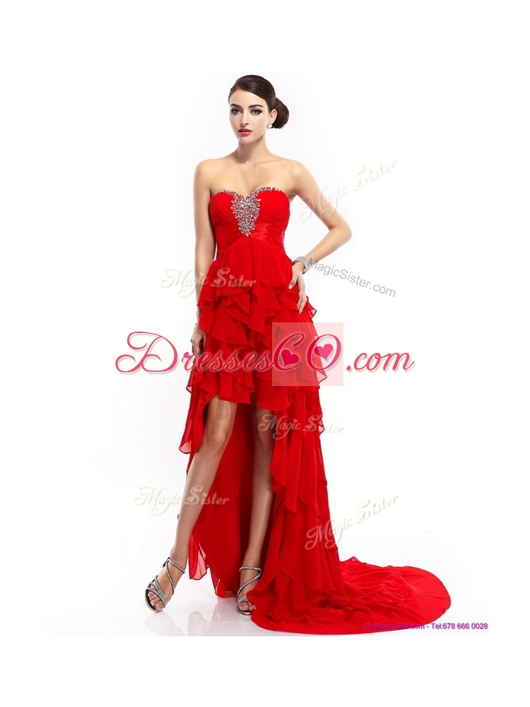 New Style High Low Ruffled Layers Evening  Dress with Beading