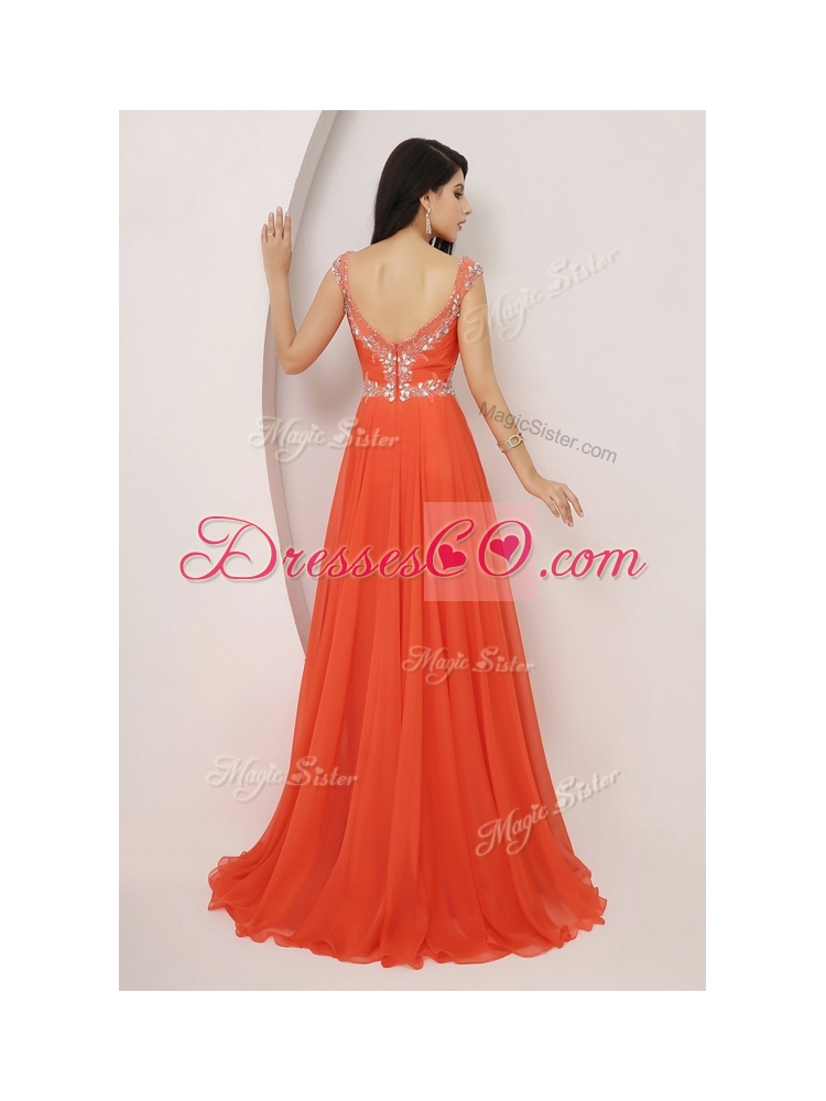 The Brand New Style Brush Train Evening  Dress with High Slit and Beading