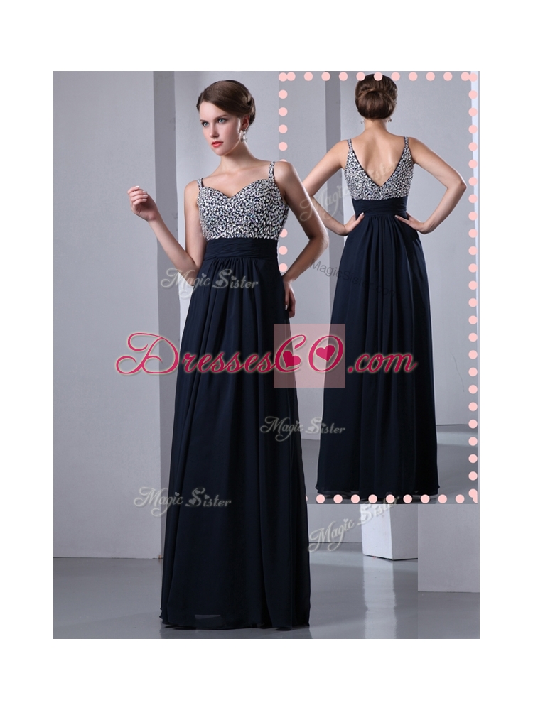 Classical Empire Straps Side Zipper BeadingDiscount Prom Dress in Black