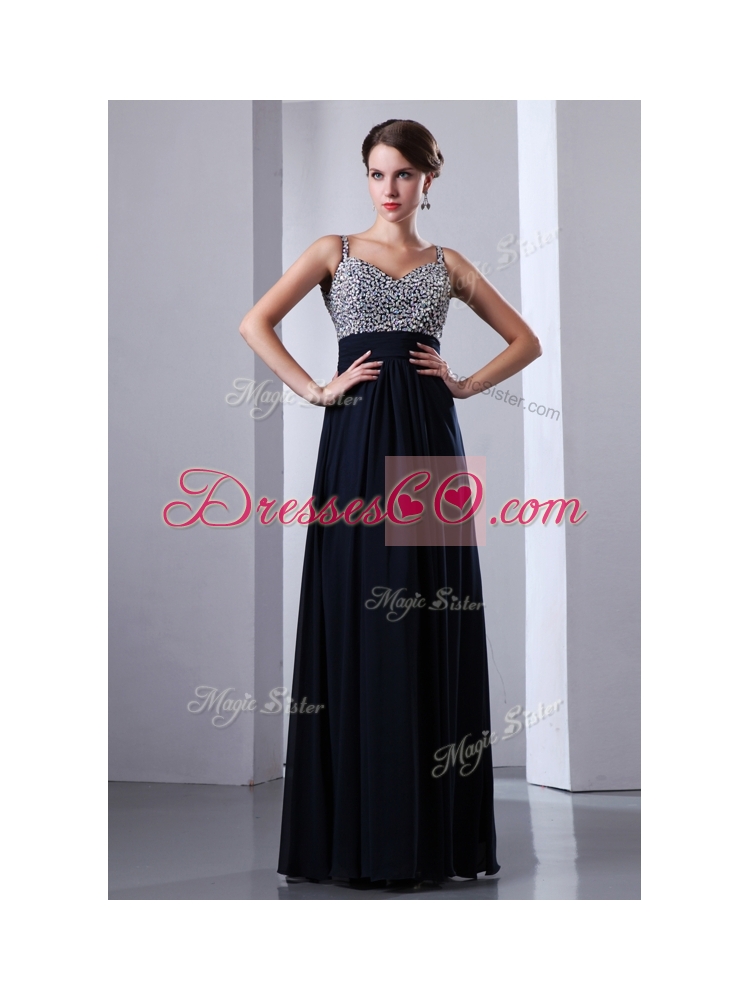 Classical Empire Straps Side Zipper BeadingDiscount Prom Dress in Black