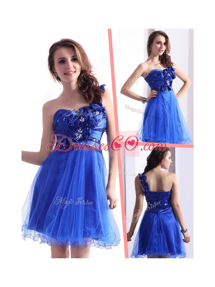 Exquisite One Shoulder DiscountProm Dress with Beading and Hand Made Flowers