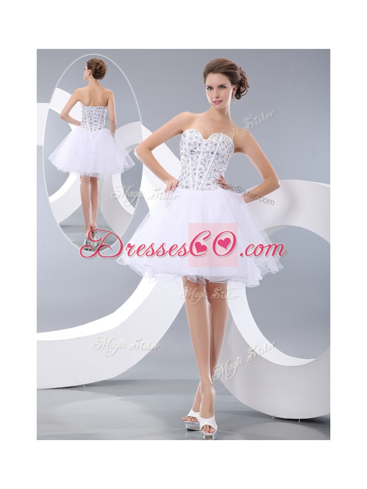 Fashionable White Short  Discount Prom Dress with Beading Cocktail