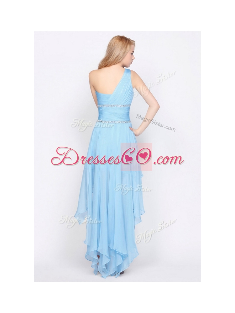 Inexpensive One Shoulder High LowSexy  Prom Dress with Beading