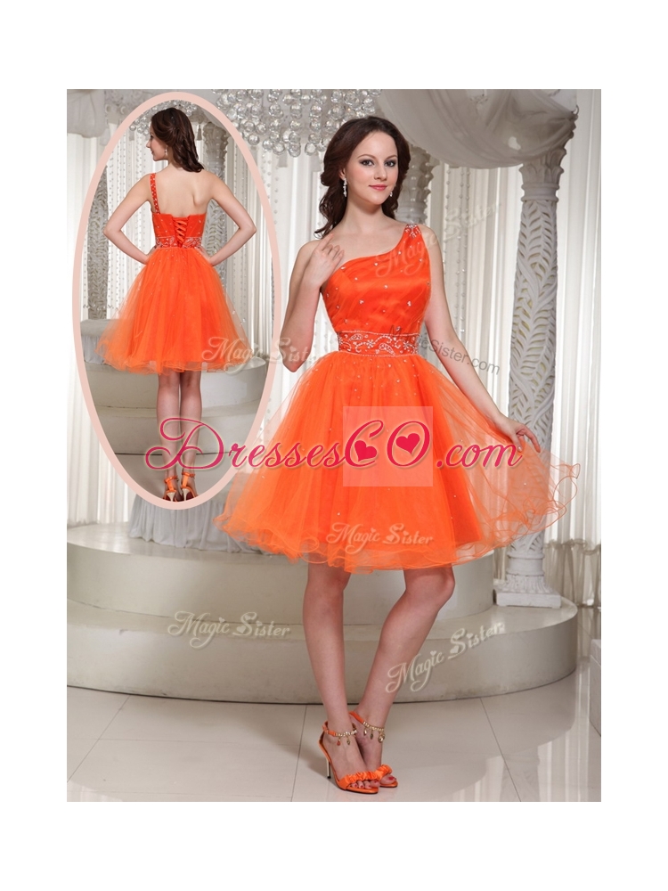 Latest One Shoulder Beading ShortDiscount  Prom Dress for Party