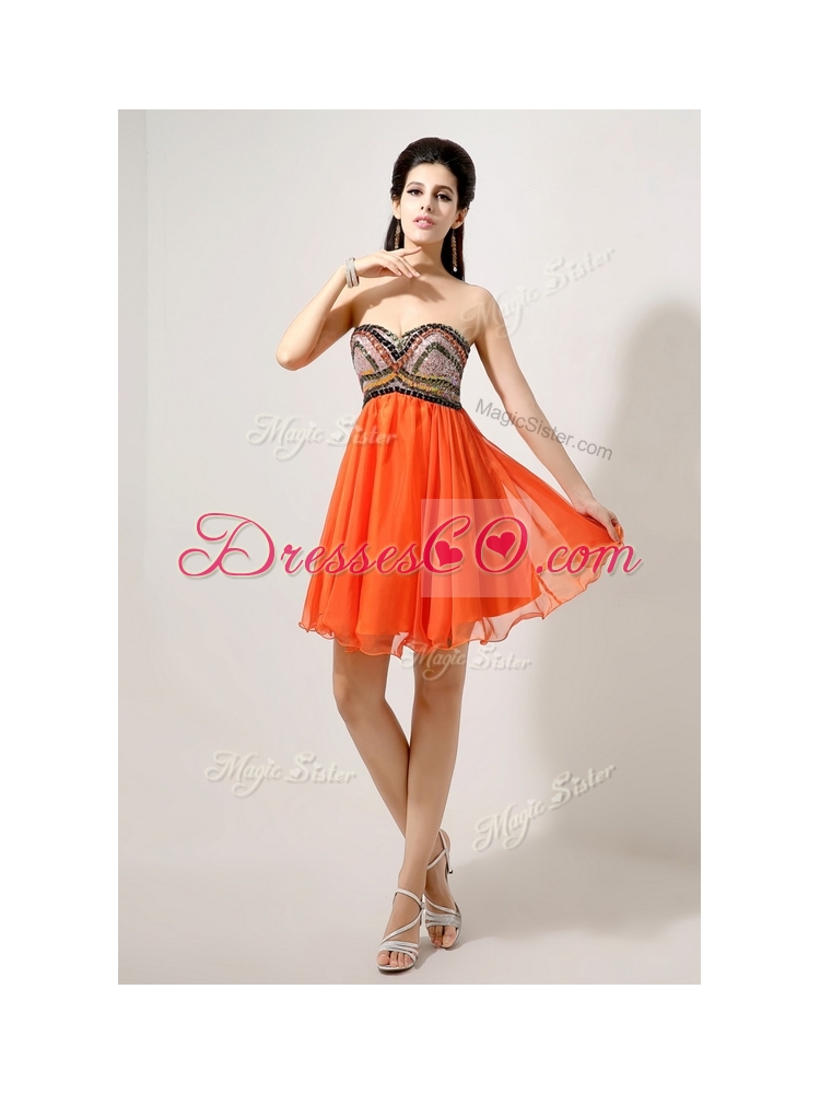 Low Price Short Orange RedSexy Prom Dress with Beading and Sequins