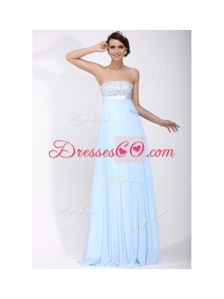 Style Prom Strapless Beading Long Prom Dress in Light Blue