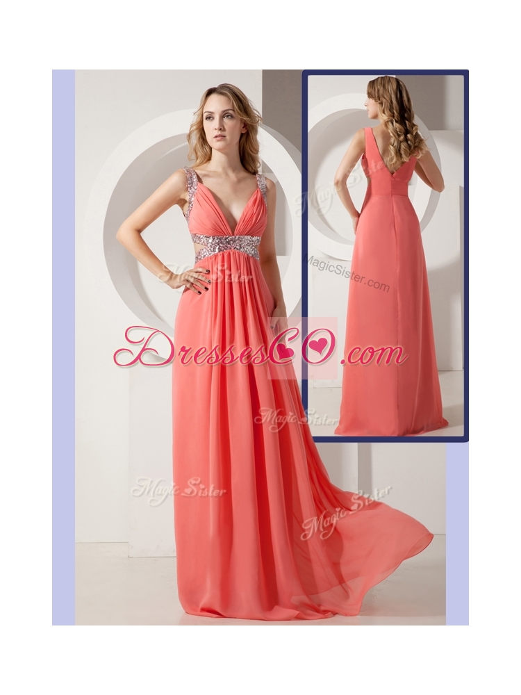 New Style  Empire Straps Sequins Long Prom Dresses