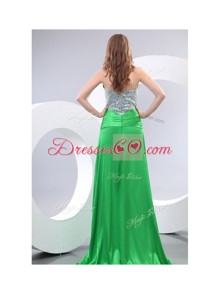 Affordable Paillette and High Slit GreenSexy  Prom Dress