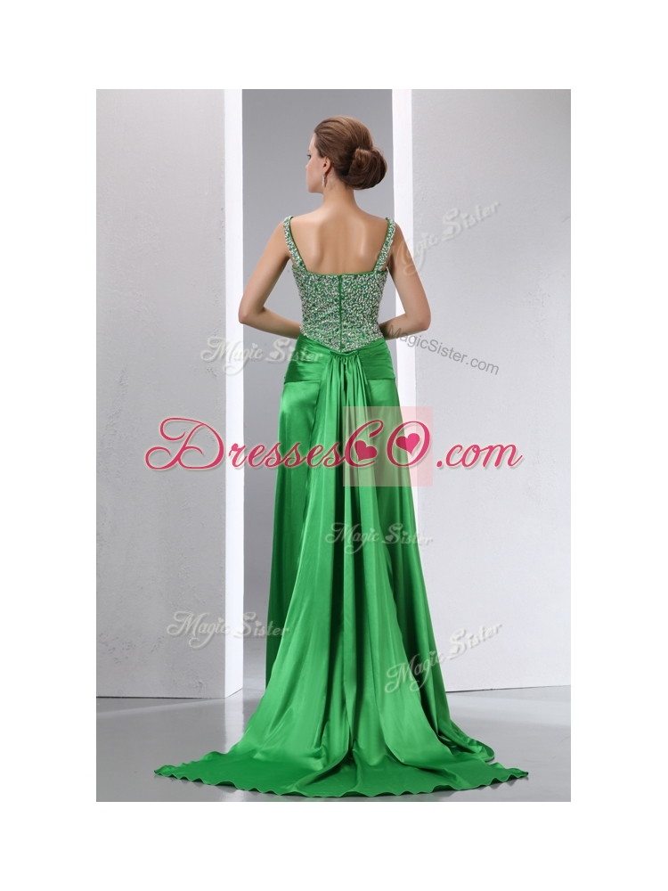 Luxurious Column Beading and High SlitSexy Prom Dress with Court Train
