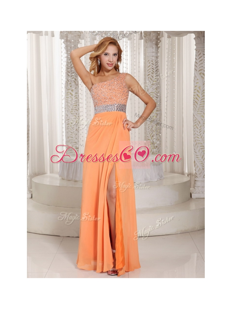 Luxurious One Shoulder Beading Sexy  Prom Dress with Side Zipper