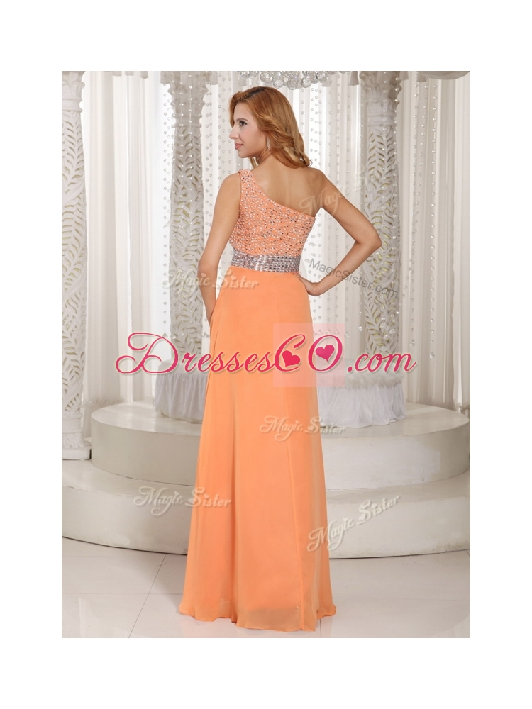 Luxurious One Shoulder Beading Sexy  Prom Dress with Side Zipper
