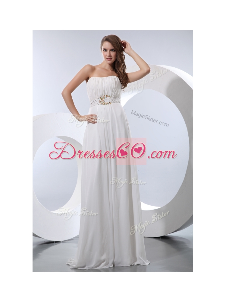 New Style Empire Strapless Beading Prom Dress in White