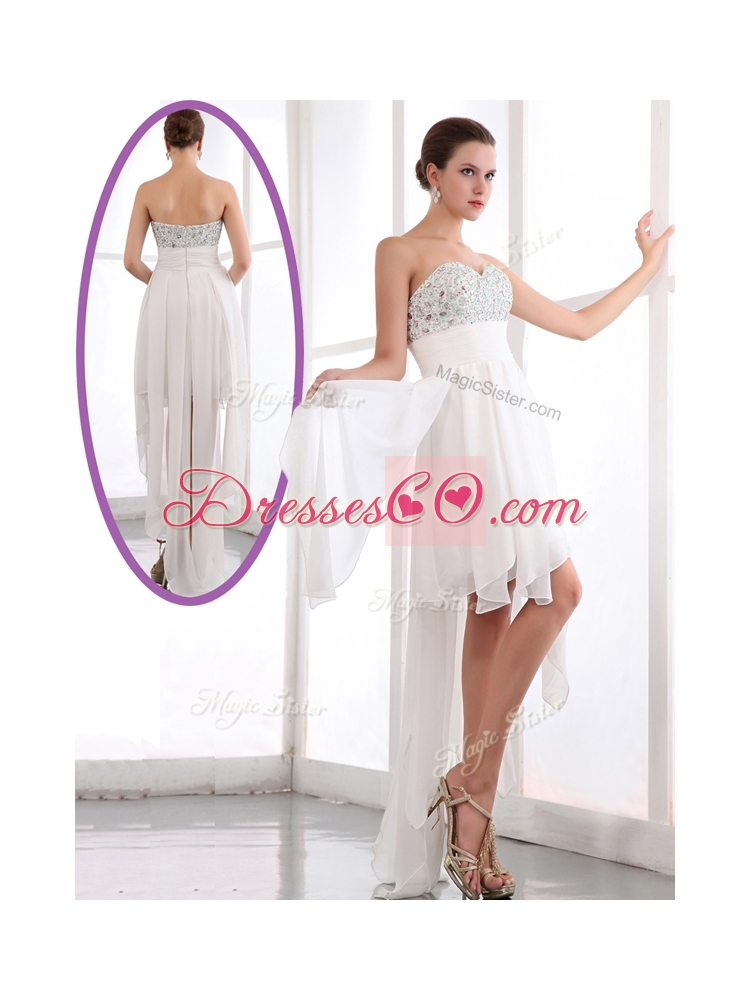 New Style High Low Beading Prom Dress in White