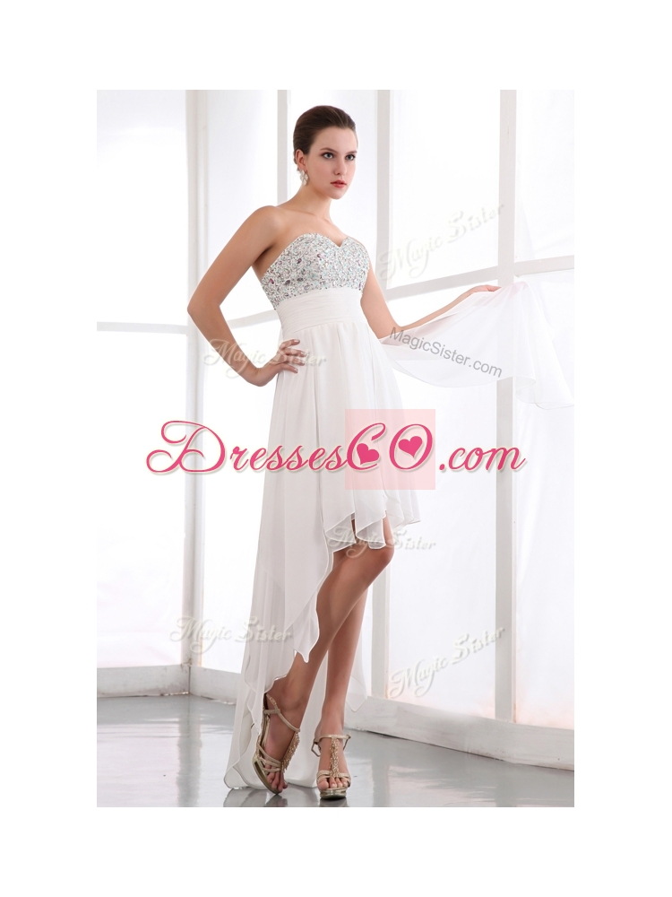 New Style High Low Beading Prom Dress in White