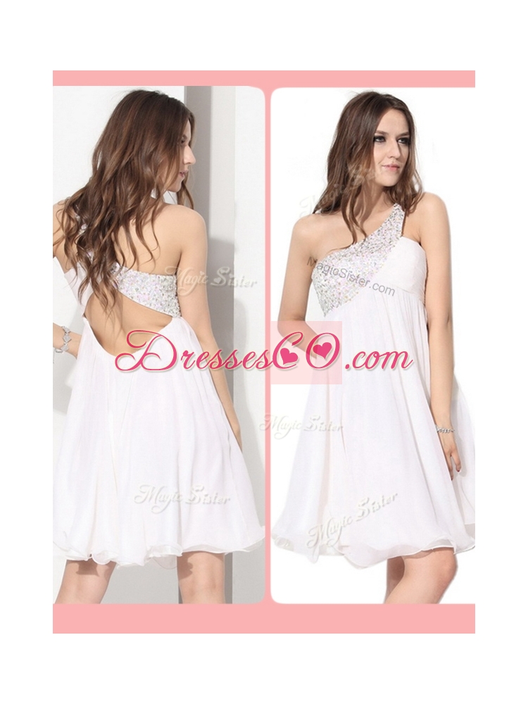 New StyleShort One Shoulder Beading Prom Dress in White