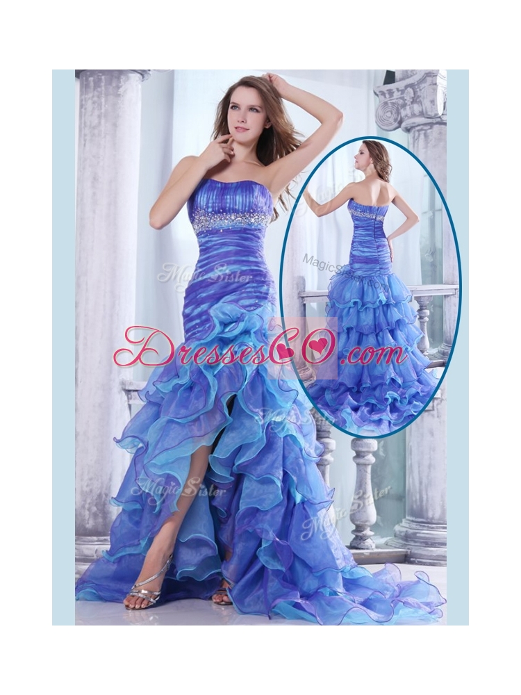 Sexy  Sale Column High Low Beading and Ruffled Layers Prom Dresses