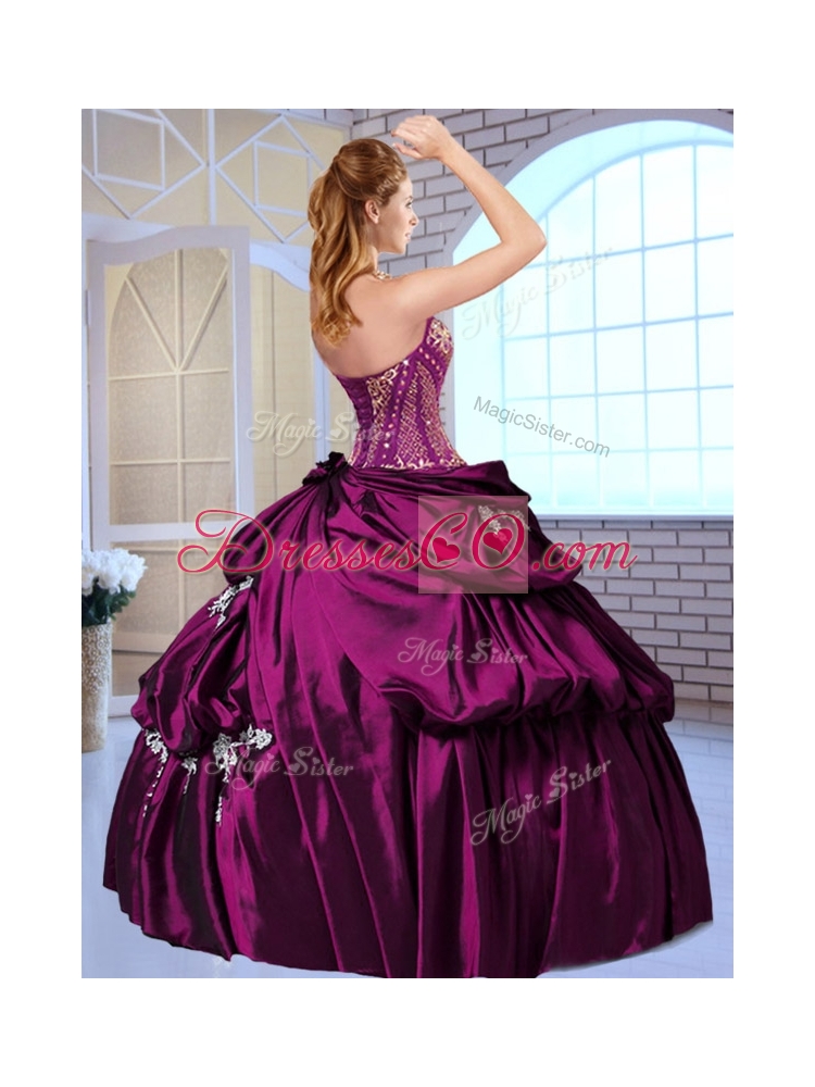 Luxurious Ball Gown Taffeta Dark Purple Quinceanera Dress with Pick Ups