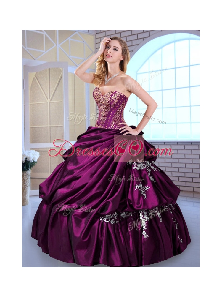 Luxurious Ball Gown Taffeta Dark Purple Quinceanera Dress with Pick Ups