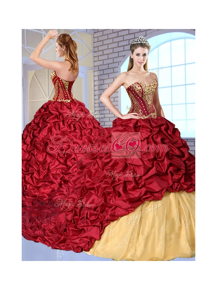 Most Popular Brush Train Pick Ups and Appliques Sweet 16 Quinceanera Dresses