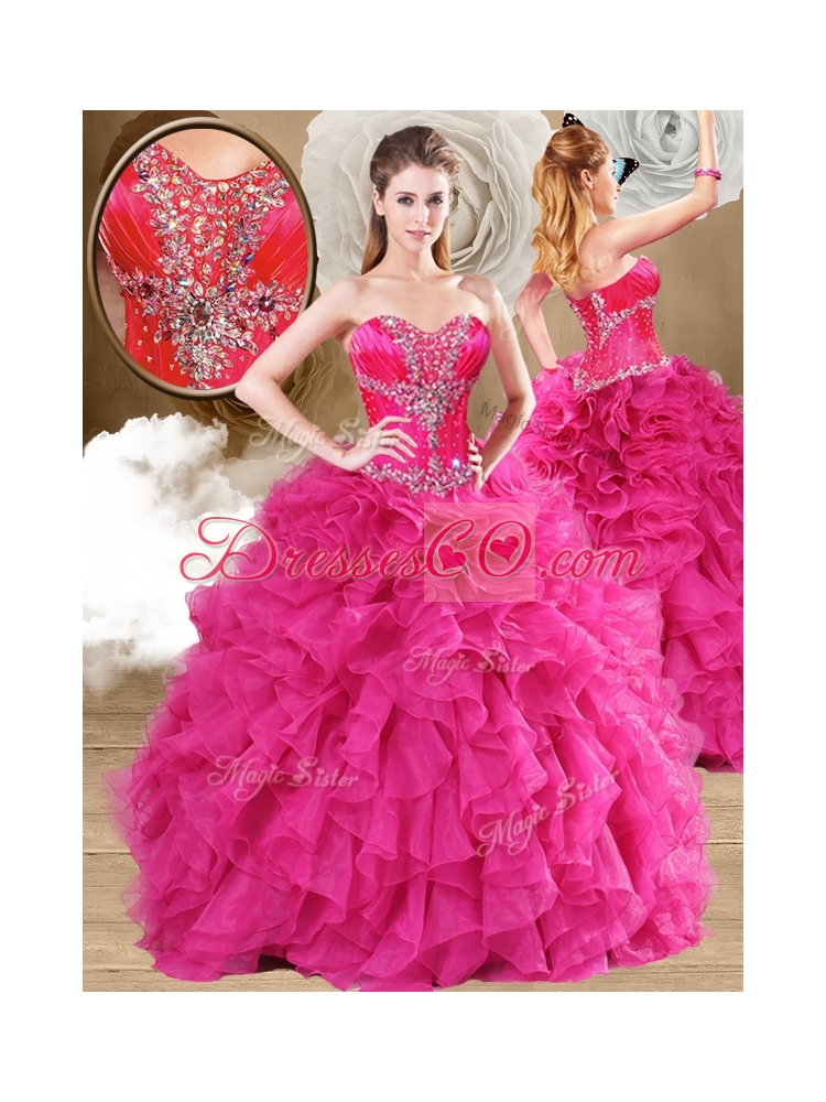 New Style Ball Gown Fuchsia Sweet 16 Quinceanera Dress with Ruffles